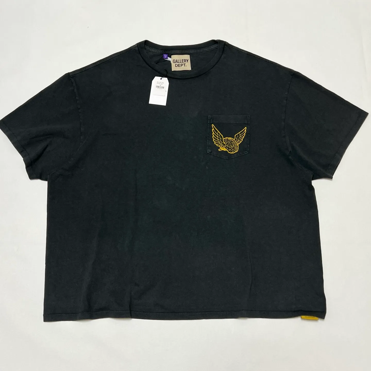 GALLERY DEPT. FLYING BRAIN POCKET TEE/WASHED BLACK Flying Brain Pocket TEE Washed Black S-XL Cylindrical Side Seam Seamless Genuine Fabric Heavy Industry Heavy Washing Garment Dyeing Bones with a Distinctive Old Feel Original American Loose Fit God Tailoring Original Same Main Mark/Washing Mark/Origin Mark